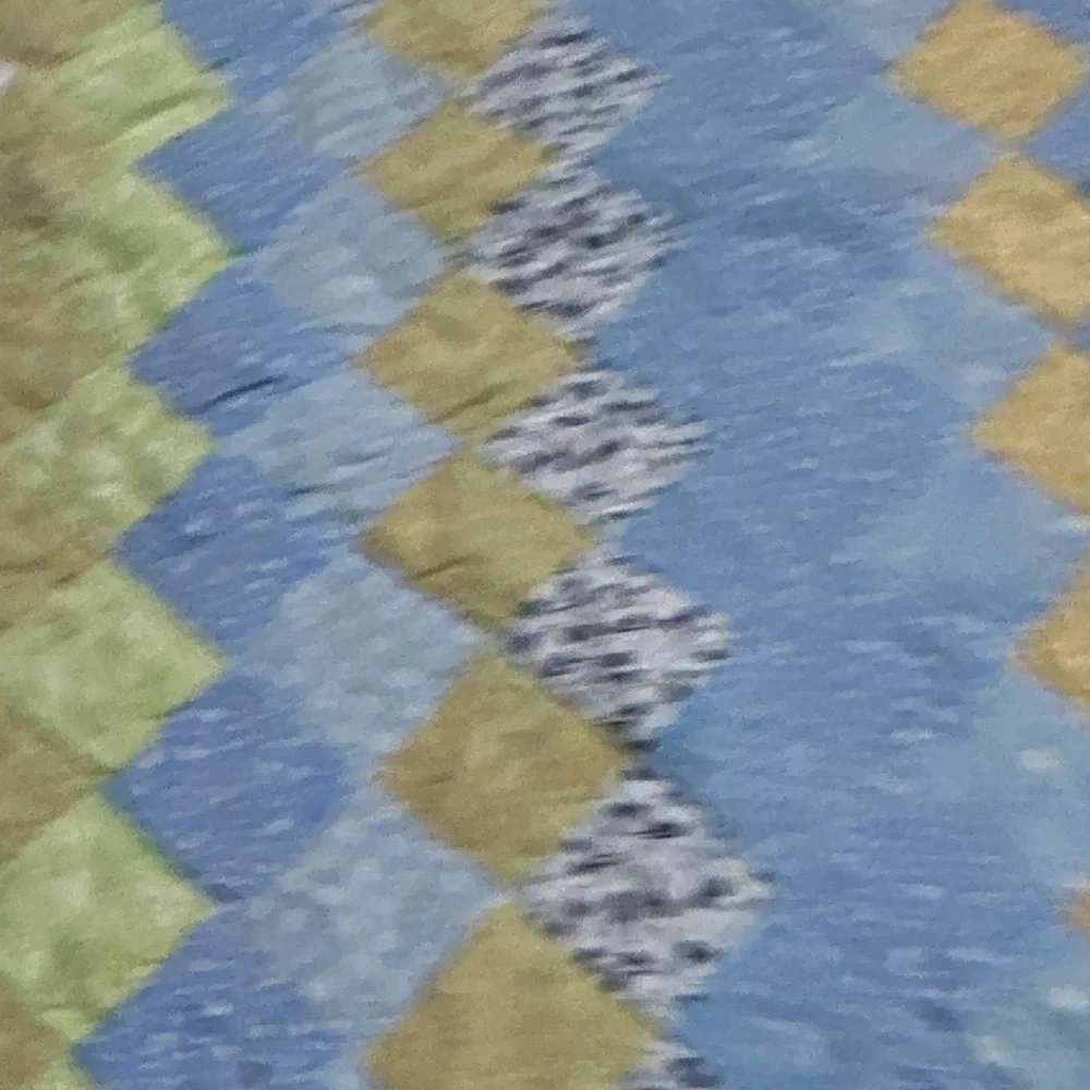 Vintage Handmade Baby /Child Quilt Blues Greens Floral Small Diamonds 60
